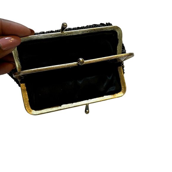 Little Black Evening Coin Purse Women Bag Beaded Sequence u Party Clutch Double - Picture 2 of 3